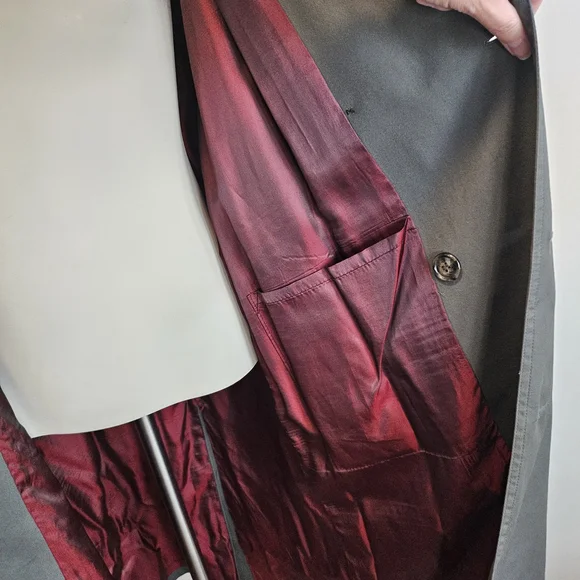 ❤️ VTG London Fog 40R Grey & Burgundy Trench Coat - Picture 9 of 15